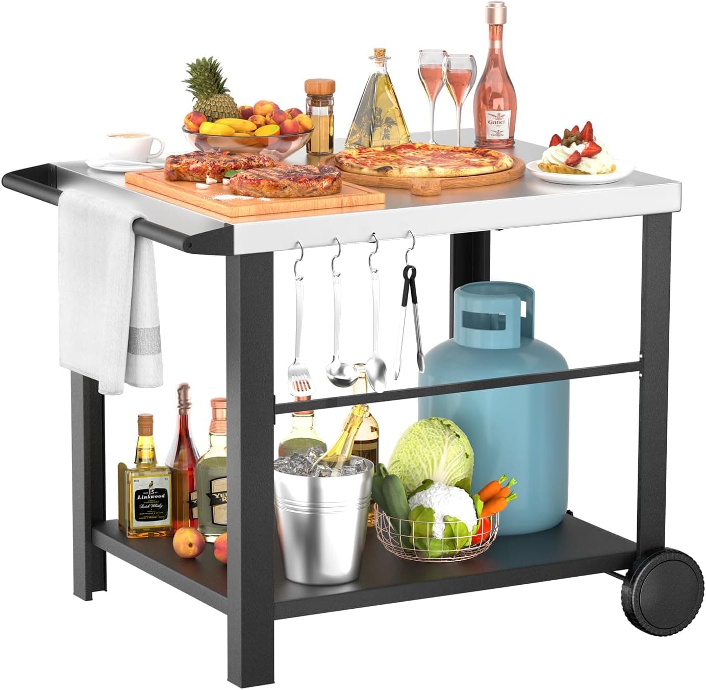 BBQMall Outdoor Grill Table Cart 57"x24"x35", Outdoor Kitchen Island with Storage & Large Tabletop for Blackstone Griddle, Ooni Pizza Oven, Ninja Woodfire Grill, BBQ Station
